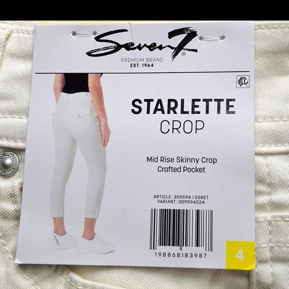 Seven7 Jeans 4 Egret White Crop Denim Mid Rise Skinny Crafted Pocket Neutral
